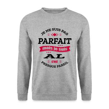 AL PARFAIT - PRENOM AL - Sweat-shirt Unisexe - gris chiné - Devant - Alina (178cm) & Michal (187cm)