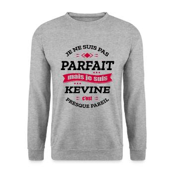 KEVINE PARFAIT - PRENOM KEVINE - Sweat-shirt Unisexe - gris chiné - Devant - Alina (178cm) & Michal (187cm)