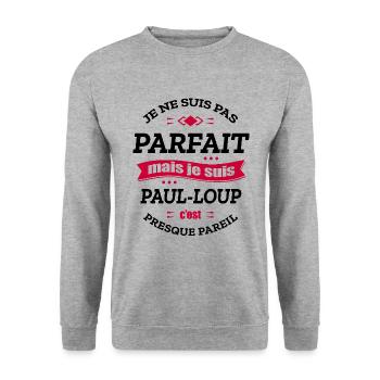 PAUL-LOUP PARFAIT - PRENOM PAUL-LOUP - Sweat-shirt Unisexe - gris chiné - Devant - Alina (178cm) & Michal (187cm)