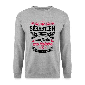 SÉBASTIEN UN NOM UNE FIERTÉ AUCUN RIVAL - Sweat-shirt Unisexe - gris chiné - Devant - Alina (178cm) & Michal (187cm)