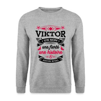 VIKTOR UN NOM UNE FIERTÉ AUCUN RIVAL - Sweat-shirt Unisexe - gris chiné - Devant - Alina (178cm) & Michal (187cm)