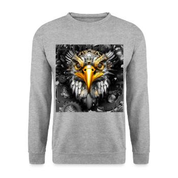 Steampunk Retro Style Greifvogel - Unisex Pullover - Weißgrau meliert - Vorne - Alina (178cm) & Michal (187cm)