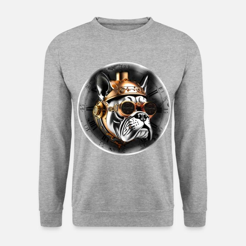 Bulldogge im Steampunk-Retro-Stil - Unisex Pullover - Weißgrau meliert