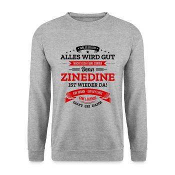 ALLES WIRD GUT, DIE LEGENDE ZINEDINE IST DA - Unisex Pullover - Weißgrau meliert - Vorne - Alina (178cm) & Michal (187cm)