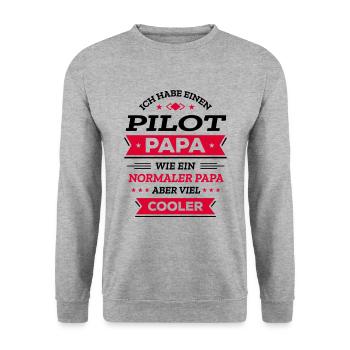 PILOT PAPA COOL, HELD, FLUG, ABENTEUER, STIL - Unisex Pullover - Weißgrau meliert - Vorne - Alina (178cm) & Michal (187cm)