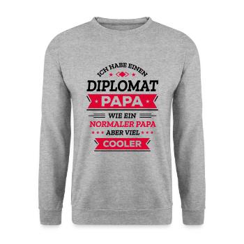 DIPLOMAT PAPA: COOL, GLOBAL, STIL, EXKLUSIV - Unisex Pullover - Weißgrau meliert - Vorne - Alina (178cm) & Michal (187cm)