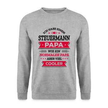 STEUERMANN PAPA - COOLER ALS NORMAL, HELD, NAVI - Unisex Pullover - Weißgrau meliert - Vorne - Alina (178cm) & Michal (187cm)