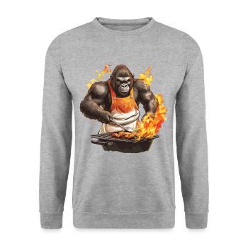 Grillen Grilla Griller Gorilla BBQ Lustig Witzig - Unisex Pullover - Weißgrau meliert - Vorne - Alina (178cm) & Michal (187cm)
