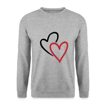 Two intertwined hearts in red - Unisex Sweatshirt - salt & pepper - Front - Alina (178cm) & Michal (187cm)