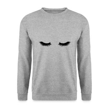 Make-Up Geschlossene Augen Schwarze Wimpern - Unisex Pullover - Weißgrau meliert - Vorne - Alina (178cm) & Michal (187cm)