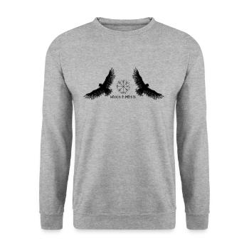 Hugin & Munin | Vegvisir | Odins Raben | schwarz - Unisex Pullover - Weißgrau meliert - Vorne - Alina (178cm) & Michal (187cm)