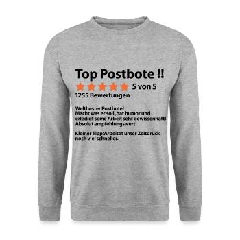 Postbote Postzusteller Danke Dankeschön Sprüche - Unisex Pullover - Weißgrau meliert - Vorne - Alina (178cm) & Michal (187cm)