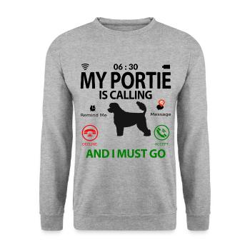 Portuguese Water Dog Portie PWD Sprüche Lustige - Unisex Pullover - Weißgrau meliert - Vorne - Alina (178cm) & Michal (187cm)