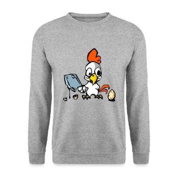 Mad chicken with a chopper - Unisex Sweatshirt - salt & pepper - Front - Alina (178cm) & Michal (187cm)