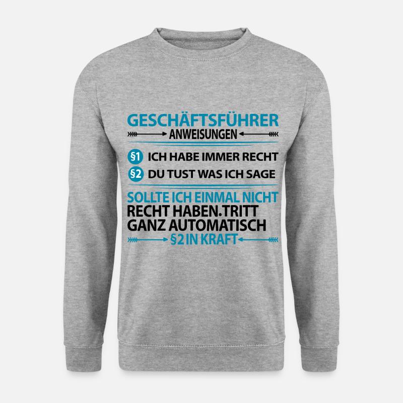 Geschäftsführer Lustig Sprüche mit witzigen Spruch - Unisex Pullover - Weißgrau meliert