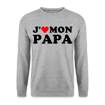 J' aime mon papa cadeau fête des pères coeur rouge - Sweat-shirt Unisexe - gris chiné - Devant - Alina (178cm) & Michal (187cm)