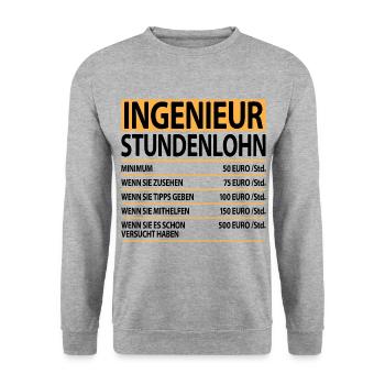 Ingenieur Witzige Lustige Sprüche Stundenlohn - Unisex Pullover - Weißgrau meliert - Vorne - Alina (178cm) & Michal (187cm)