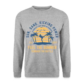 Kickboxing summer on the beach under palm trees - Unisex Sweatshirt - salt & pepper - Front - Alina (178cm) & Michal (187cm)