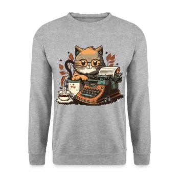 Smokin Cat Autor - Unisex Pullover - Weißgrau meliert - Vorne - Alina (178cm) & Michal (187cm)