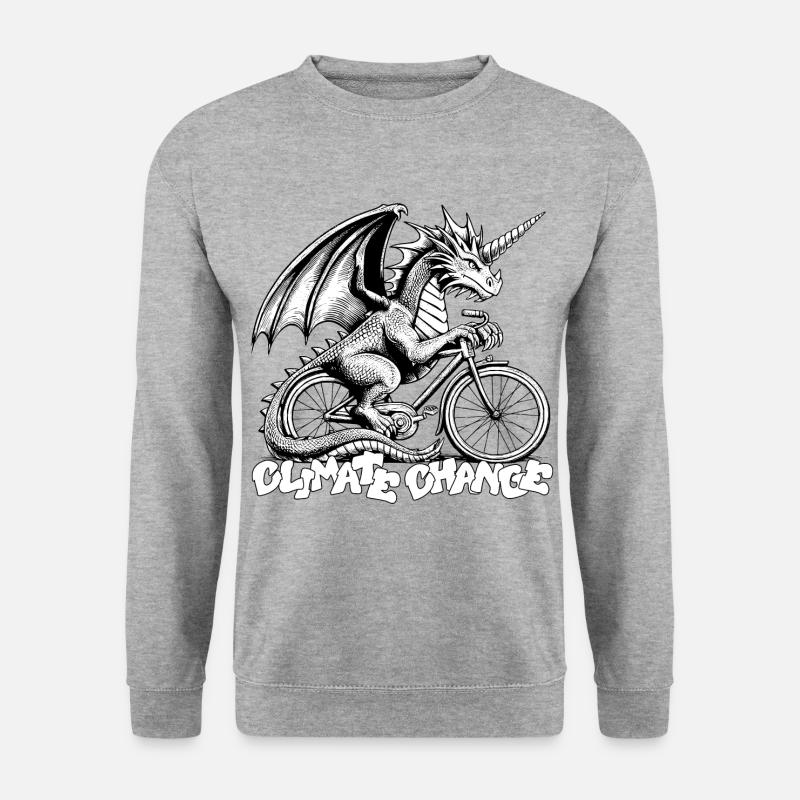 Drache auf Fahrrad - Unisex Pullover - Weißgrau meliert