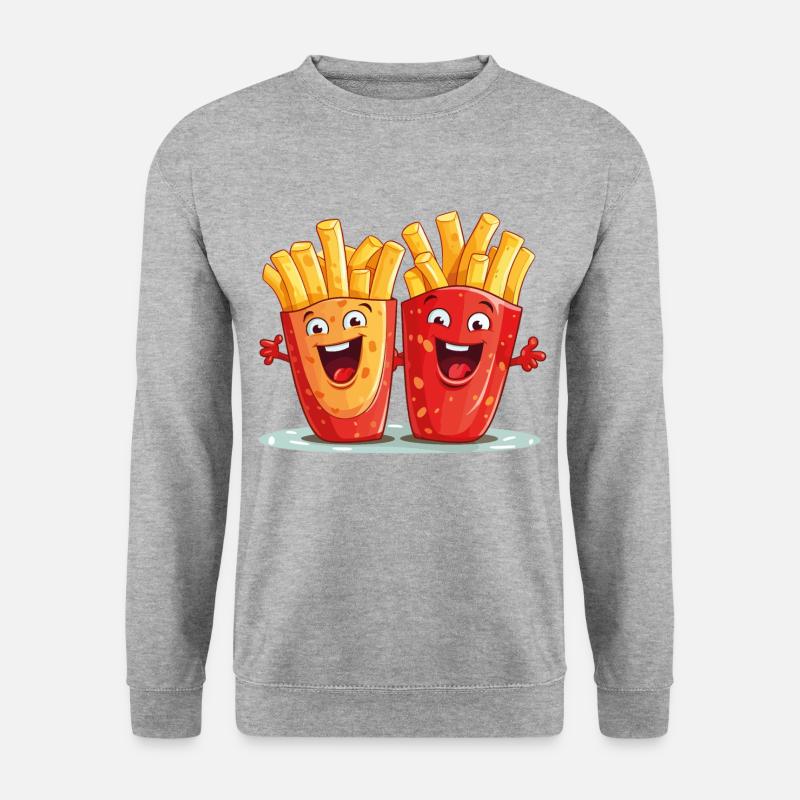 Pommes Liebe Fries Lover Fritten Frites Gesicht - Unisex Pullover - Weißgrau meliert