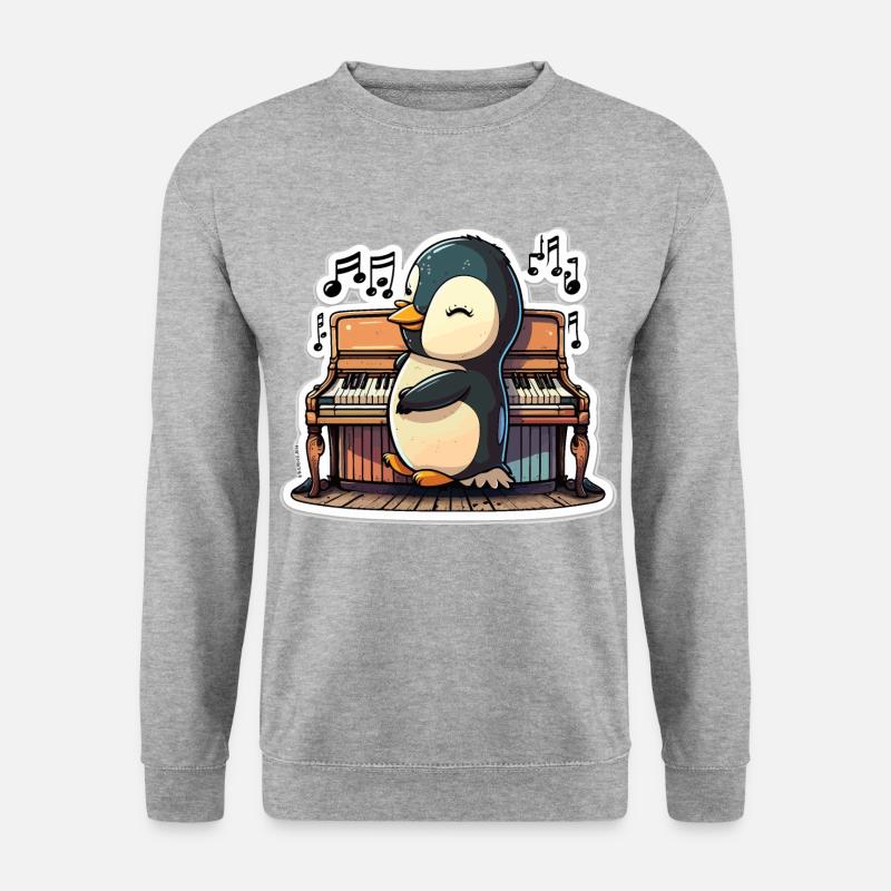 Piano-Pinguin - Unisex Pullover - Weißgrau meliert
