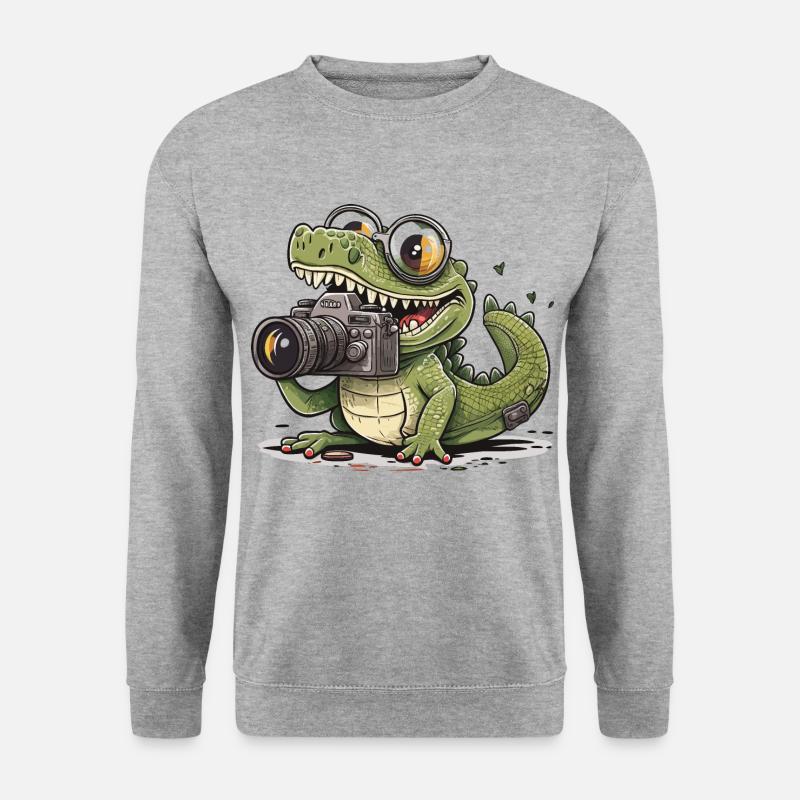 Schnappschuss Glückliches Reptil - Unisex Pullover - Weißgrau meliert