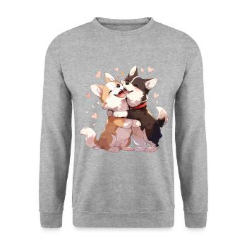 Chiens Amour Câlin Câlin Coeur Mignon Mignon - Sweat-shirt Unisexe - gris chiné - Devant - Alina (178cm) & Michal (187cm)