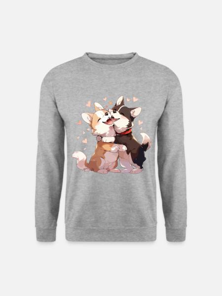 Hunde Liebe Umarmung Kuscheln Herz Süß Niedlich - Unisex Pullover - Weißgrau meliert