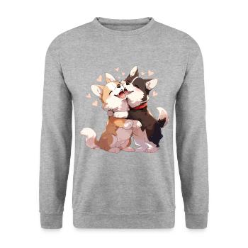 Chiens Amour Câlin Câlin Coeur Mignon Mignon - Sweat-shirt Unisexe - gris chiné - Devant - Alina (178cm) & Michal (187cm)