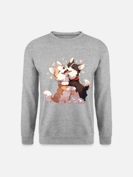 Hunde Liebe Umarmung Kuscheln Herz Süß Niedlich - Unisex Pullover - Weißgrau meliert