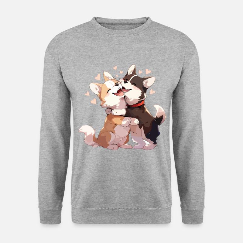 Hunde Liebe Umarmung Kuscheln Herz Süß Niedlich - Unisex Pullover - Weißgrau meliert