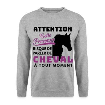 Cheval Shirt - Équitation Cavalier - Poney Cadeaux - Sweat-shirt Unisexe - gris chiné - Devant - Alina (178cm) & Michal (187cm)