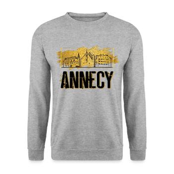 Annecy France Ville Skyline Patrie Amour Or - Sweat-shirt Unisexe - gris chiné - Devant - Alina (178cm) & Michal (187cm)