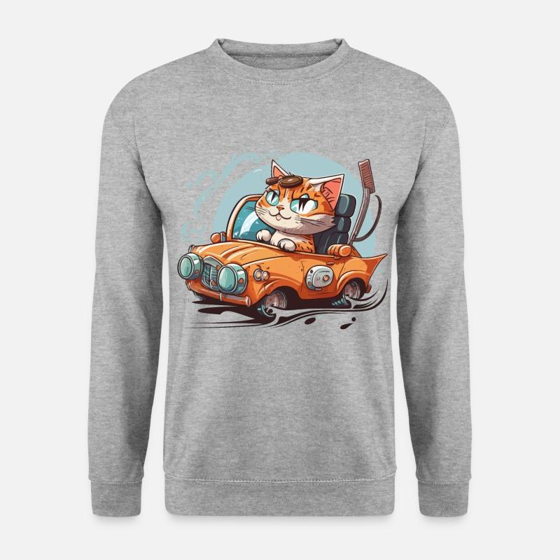 Katzen-Fahrer - Unisex Pullover - Weißgrau meliert