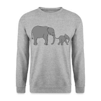 Elefanten Mutter und Kind Baby Elefant - Unisex Pullover - Weißgrau meliert - Vorne - Alina (178cm) & Michal (187cm)