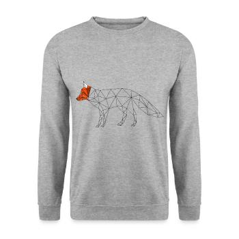 Fuchs geometrisch low poly bunter Kopf 3D Geschenk - Unisex Pullover - Weißgrau meliert - Vorne - Alina (178cm) & Michal (187cm)