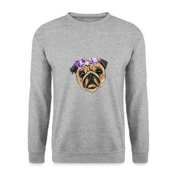 flower pug - Unisex Pullover - Weißgrau meliert - Vorne - Alina (178cm) & Michal (187cm)