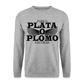 Pablo Escobar-Plata o Plomo - Unisex Pullover - Weißgrau meliert - Vorne - Alina (178cm) & Michal (187cm)