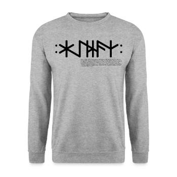 Haithnaz "Heathe (n) / Pagan" text + info, QRF0 © - Unisex Sweatshirt - salt & pepper - Front - Alina (178cm) & Michal (187cm)