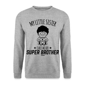 Brudergeschenk Superheld Beschützer - Unisex Pullover - Weißgrau meliert - Vorne - Alina (178cm) & Michal (187cm)