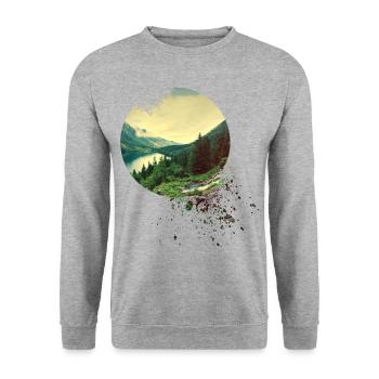 Natur Abenteuer Adventure Wald Berge See - Unisex Pullover - Weißgrau meliert - Vorne - Alina (178cm) & Michal (187cm)