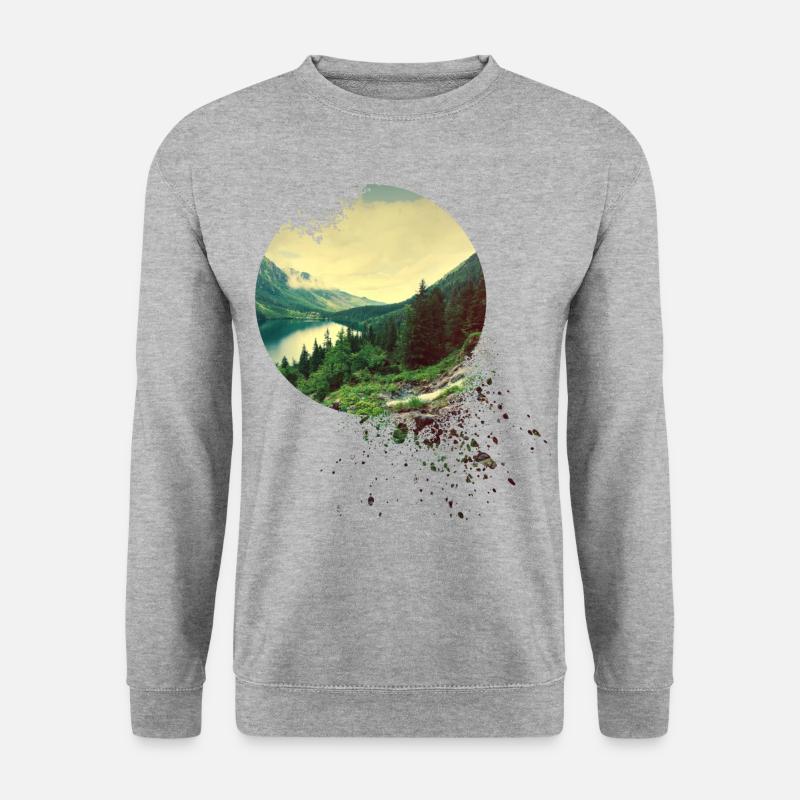 Natur Abenteuer Adventure Wald Berge See - Unisex Pullover - Weißgrau meliert