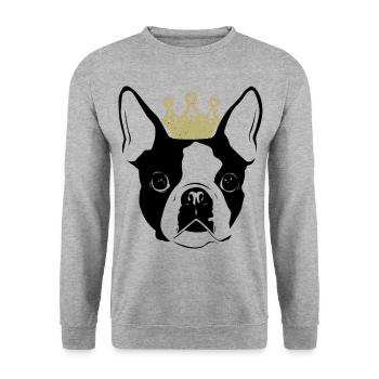 T-Shirt König Boston Terrier Geschenk - Unisex Pullover - Weißgrau meliert - Vorne - Alina (178cm) & Michal (187cm)