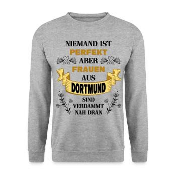 Dortmund Deutschland Stadt Heimat Liebe Frauen - Unisex Pullover - Weißgrau meliert - Vorne - Alina (178cm) & Michal (187cm)