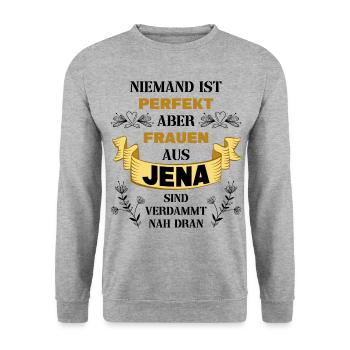Jena Deutschland Stadt Heimat Liebe Frauen Spruch - Unisex Pullover - Weißgrau meliert - Vorne - Alina (178cm) & Michal (187cm)