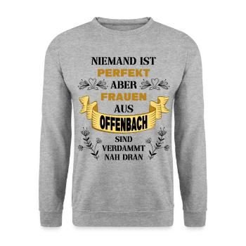 Offenbach Deutschland Stadt Heimat Liebe Frauen - Unisex Pullover - Weißgrau meliert - Vorne - Alina (178cm) & Michal (187cm)