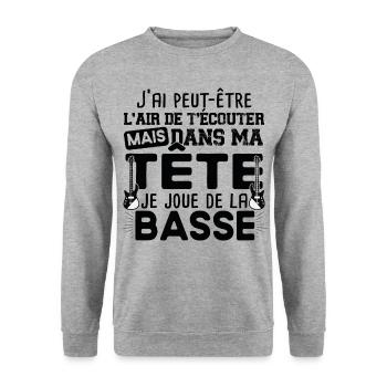 Basse Bassiste Guitare Guitariste Musique Musicien - Sweat-shirt Unisexe - gris chiné - Devant - Alina (178cm) & Michal (187cm)