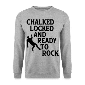 Chalked Locked And Ready To Rock Rock Climber Boul - Unisex Pullover - Weißgrau meliert - Vorne - Alina (178cm) & Michal (187cm)
