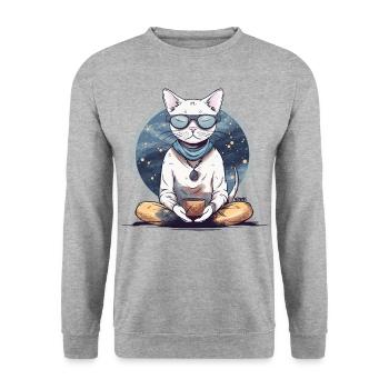Meditating Cat - Unisex Sweatshirt - salt & pepper - Front - Alina (178cm) & Michal (187cm)